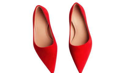 Pointed-toe red suede flats, Transparent background, PNG file