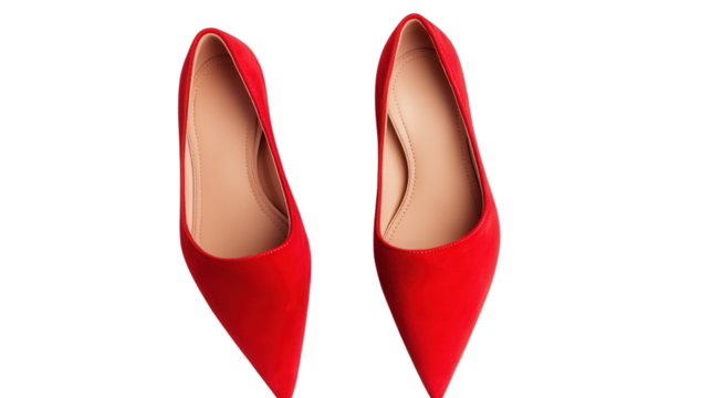 Pointed-toe red suede flats, Transparent background, PNG file