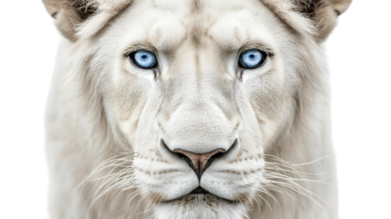 Rare white lion with piercing blue eyes Transparent background, PNG file