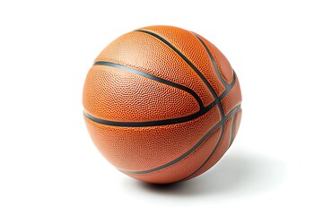 Fototapeta premium Isolated Basketball Closeup on White Orange Leather with Black Seams and Shadow
