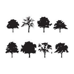 Eight silhouette trees vector illustration set