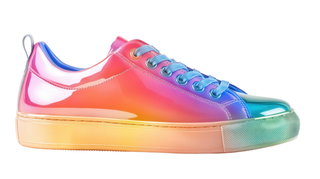 Rainbow gradient fashion sneakers, Transparent background, PNG file