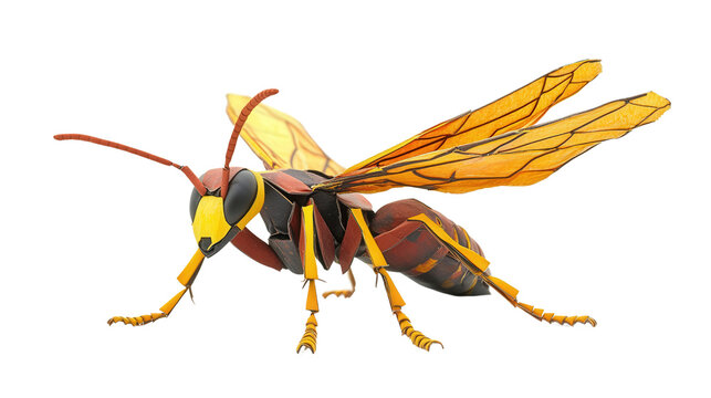 Paper wasp with folded wings Transparent background, PNG file