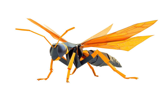 Paper wasp with folded wings Transparent background, PNG file