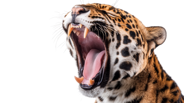 Powerful jaguar roaring Transparent background, PNG file
