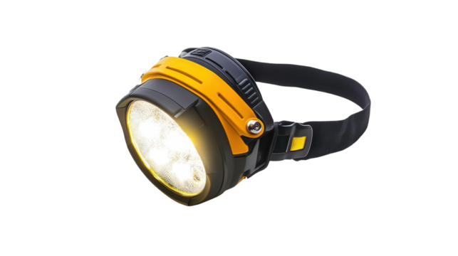 Rechargeable LED headlamp for construction, Transparent background, PNG file