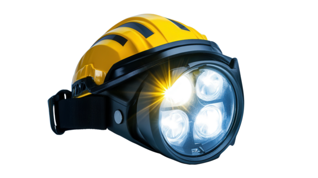 Rechargeable LED headlamp for construction, Transparent background, PNG file