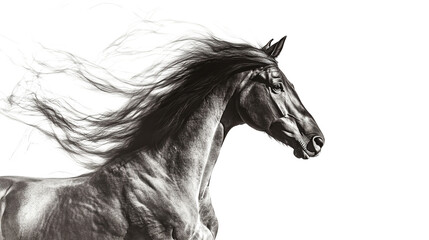 Prancing Arabian horse with flowing mane Transparent background, PNG file