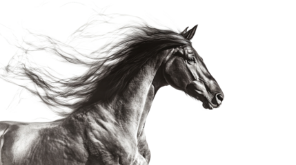 Prancing Arabian horse with flowing mane Transparent background, PNG file