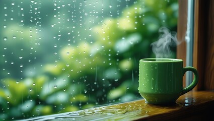 Rainy day coffee mug silhouette