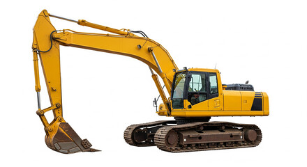 Yellow crawler excavator for construction work isolated on white background.