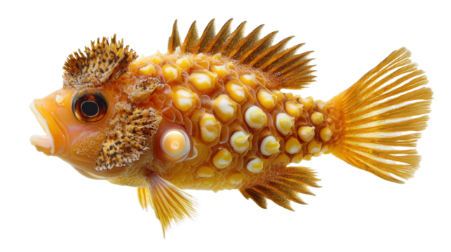 Pineapple fish with light organ, Transparent background, PNG file