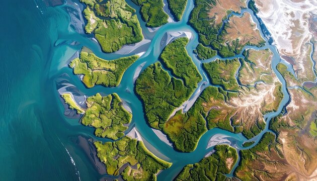 Aerial View Of Winding Waterways And Islands