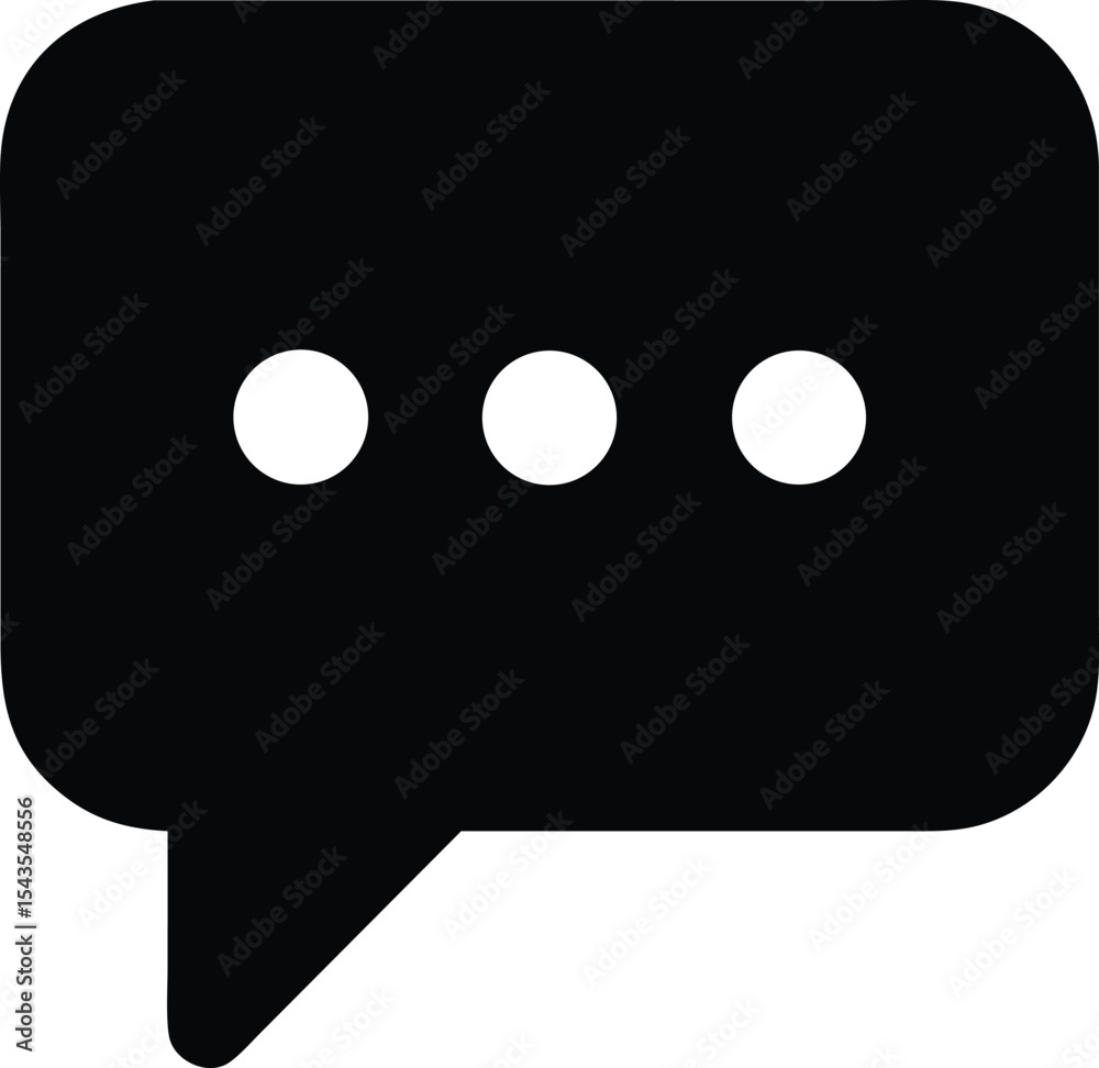 Fototapete Black Speech Bubble with Ellipsis: Simple Communication Icon, Symbol of Dialogue, Conversation, and Feedback, Minimalist Design for Interfaces and Web Graphics