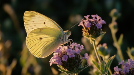 Naklejka premium Pale butterfly on purple flower