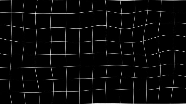 Animated wavy white wireframe mesh on black background. Moving waves on black background. 4K looped animation