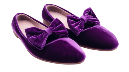 Purple velvet ballet flats with bow, Transparent background, PNG file