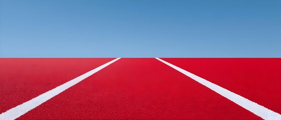 Minimalist red track under a clear blue sky