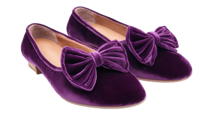 Purple velvet ballet flats with bow, Transparent background, PNG file