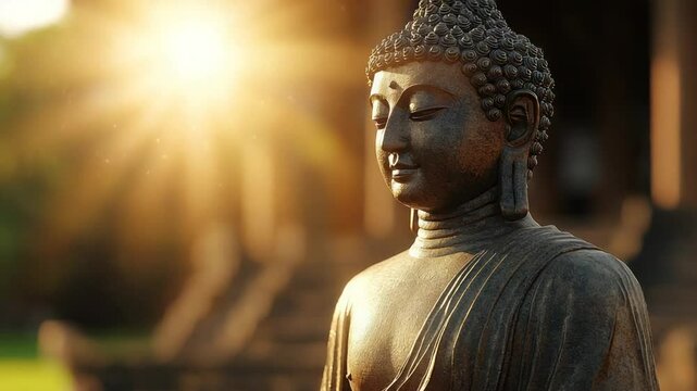 Buddha statue in golden light