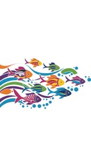 Abstract Colorful Fish in Wave Pattern  Modern Art
