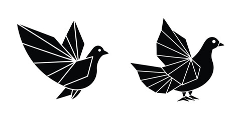 Minimal outline of a diamond dove tail fanned Flat Silhouette on White Background