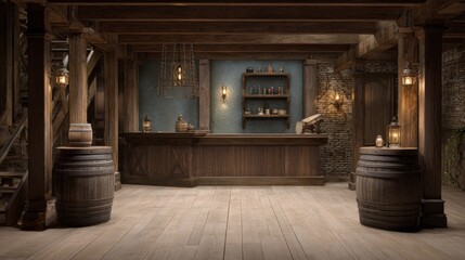 Hyperrealistic pirate tavern interior scene for creative design projects and themed decor