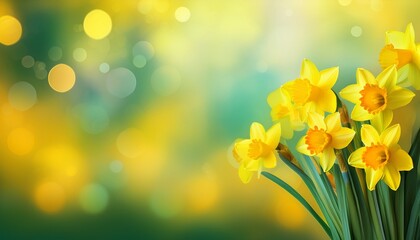 st david s day bright spring background bouquet of yellow daffodil flowers vertical banner bokeh effect copy space free space for text © Crystal