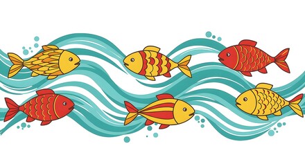 Abstract Colorful Fish in Wave Pattern  Modern Art
