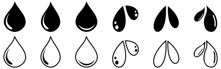 Water drop icon different shape, water drops collection, oil drop, Isolated on white background