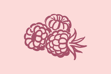 Raspberry berries hand drawn naive sketch vector illustration
