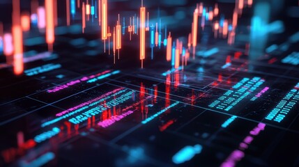 Colorful abstract digital design featuring data visualization and dynamic graphs in a vibrant, futuristic style