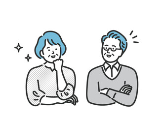 笑顔のシニア夫婦の上半身イラスト