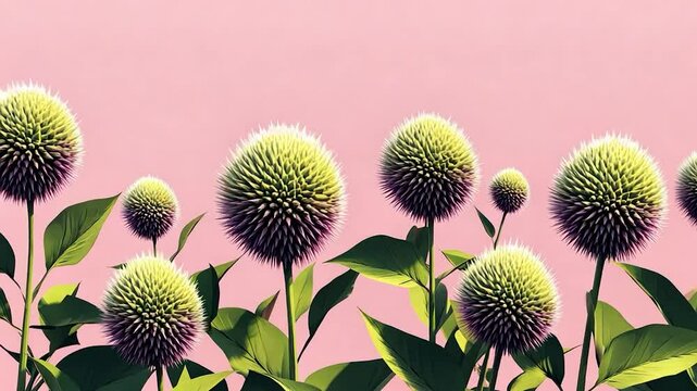 Colorful spiky flowers on a pink background