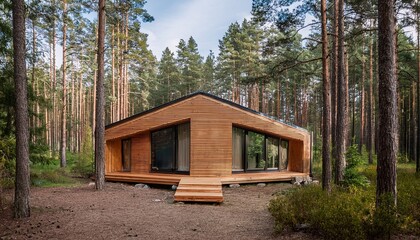 modern wooden cabin immersed in a tranquil pine forest unveils a serene eco tourism escape