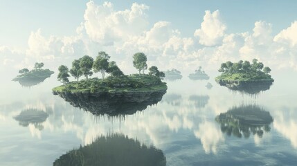 3D rendring Floating Islands: A Serene Landscape AI Generative