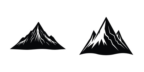 Serene plain with distant mountain peak Flat Silhouette on White Background