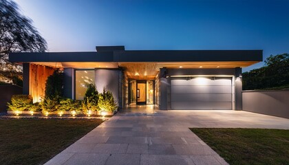 Fototapeta premium modern house entrance night lighting design