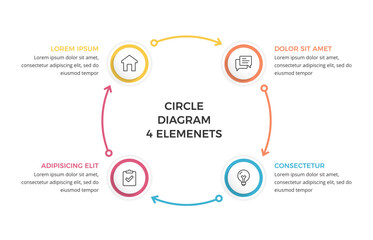 Circular diagram with four connected steps, infographic template, vector eps10 illustration