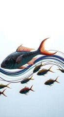 Abstract Colorful Fish in Wave Pattern  Modern Art
