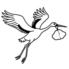 Obraz premium Stork Flying with Bundle in Beak – Clean and Elegant Line Illustration