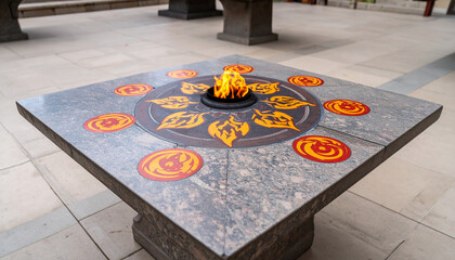 Eternal Flame Monument Intricate Stone Table with Symbolic Designs