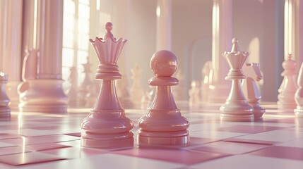 3D rendring Pink Chess Pieces on Elegant Board: Strategy & Design AI Generative