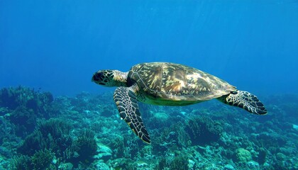 Obraz premium Sea Turtle Swimming In Coral Reef