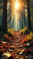 Sun-drenched forest floor, dry leaves crackling under the intense summer heat A landscape of parched earth and wilting vegetation reveals the impact of extreme temperatures , summer, forest