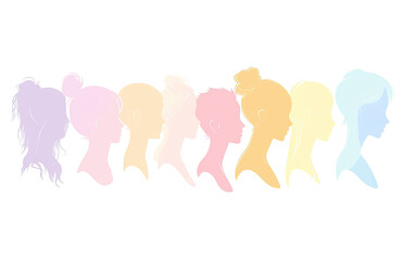 Pastel profile silhouettes of diverse women