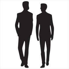 A black silhouette of two people conversing, ideal for teamwork, communication, or social interaction vector art and design projects