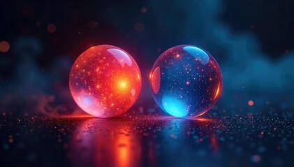 Two glowing orbs illuminate a dark space, representing the concept of peer-to-peer support and shared illumination The soft light suggests collaboration and mutual assistance , concept, glow