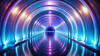 Abstract Neon Tunnel Futuristic Reflective Corridor with Vibrant Purple and Blue Lighting