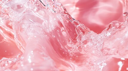 Fototapeta premium The dynamic beauty of water is highlighted in a soft pink backdrop, capturing splashes and droplets that evoke feelings of freshness and tranquility in an artistic manner.